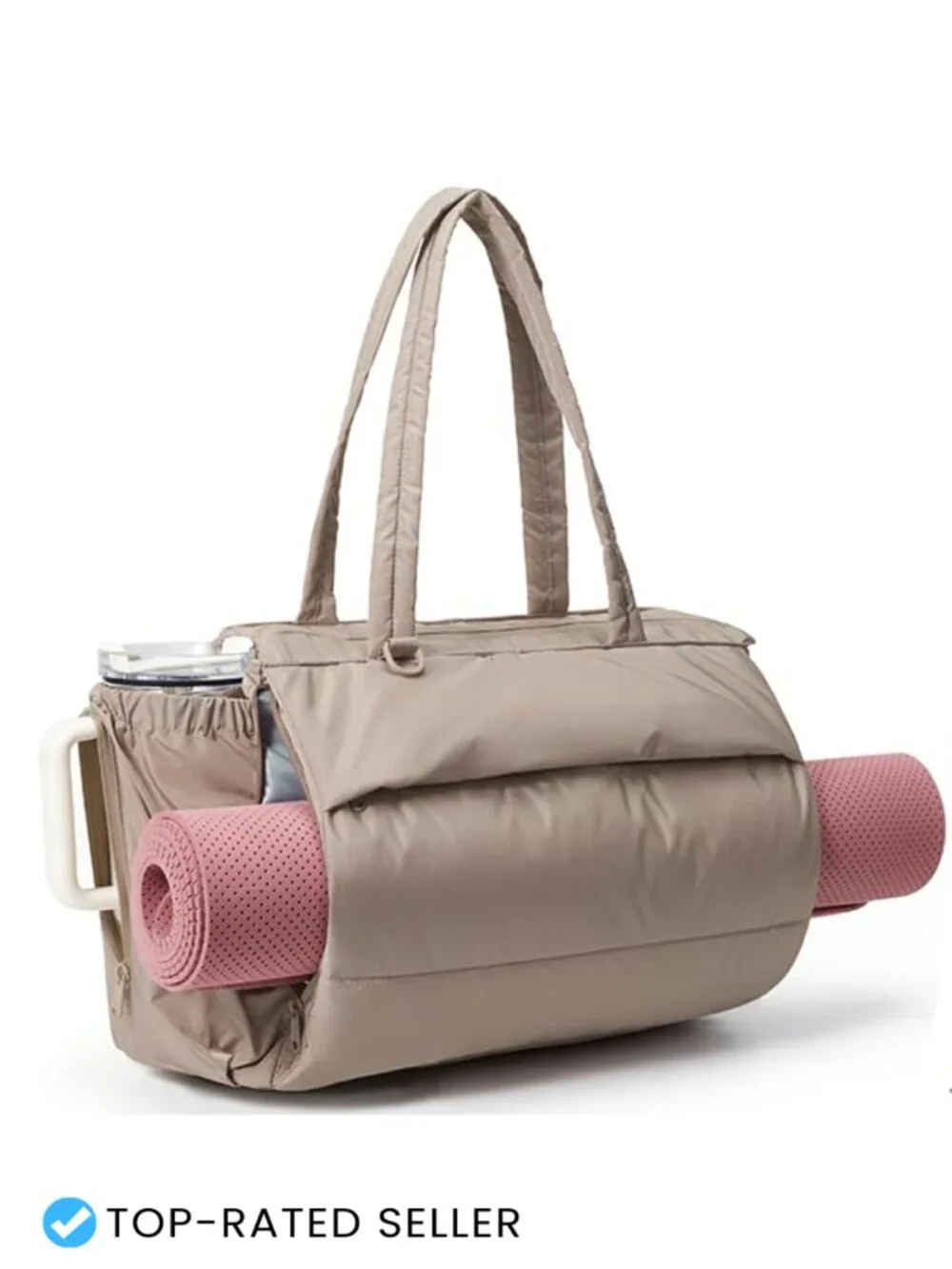 Quilted Puffy Tote Gym Bag with Yoga Mat Holder for Laptop, Travel